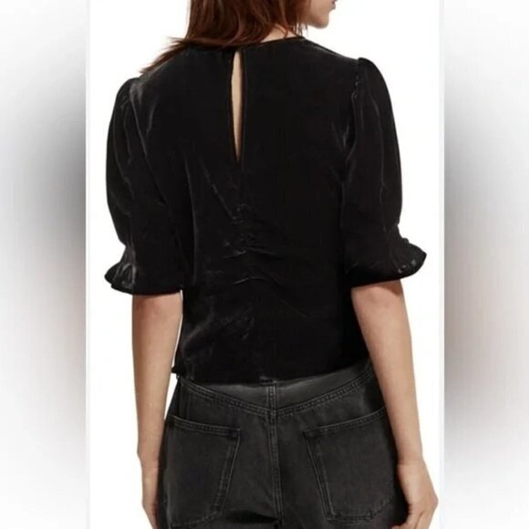 Scotch & Soda Women's Velvet Ruched Black Top Black Size L NWT - Picture 7 of 7